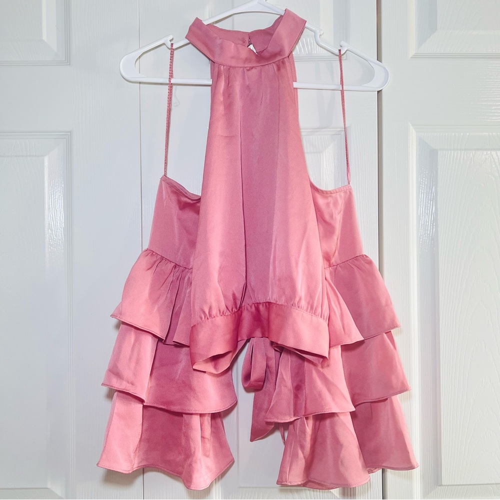 Fashion Nova Cindy Ruffle Satin Top in Rose - NWT - Small